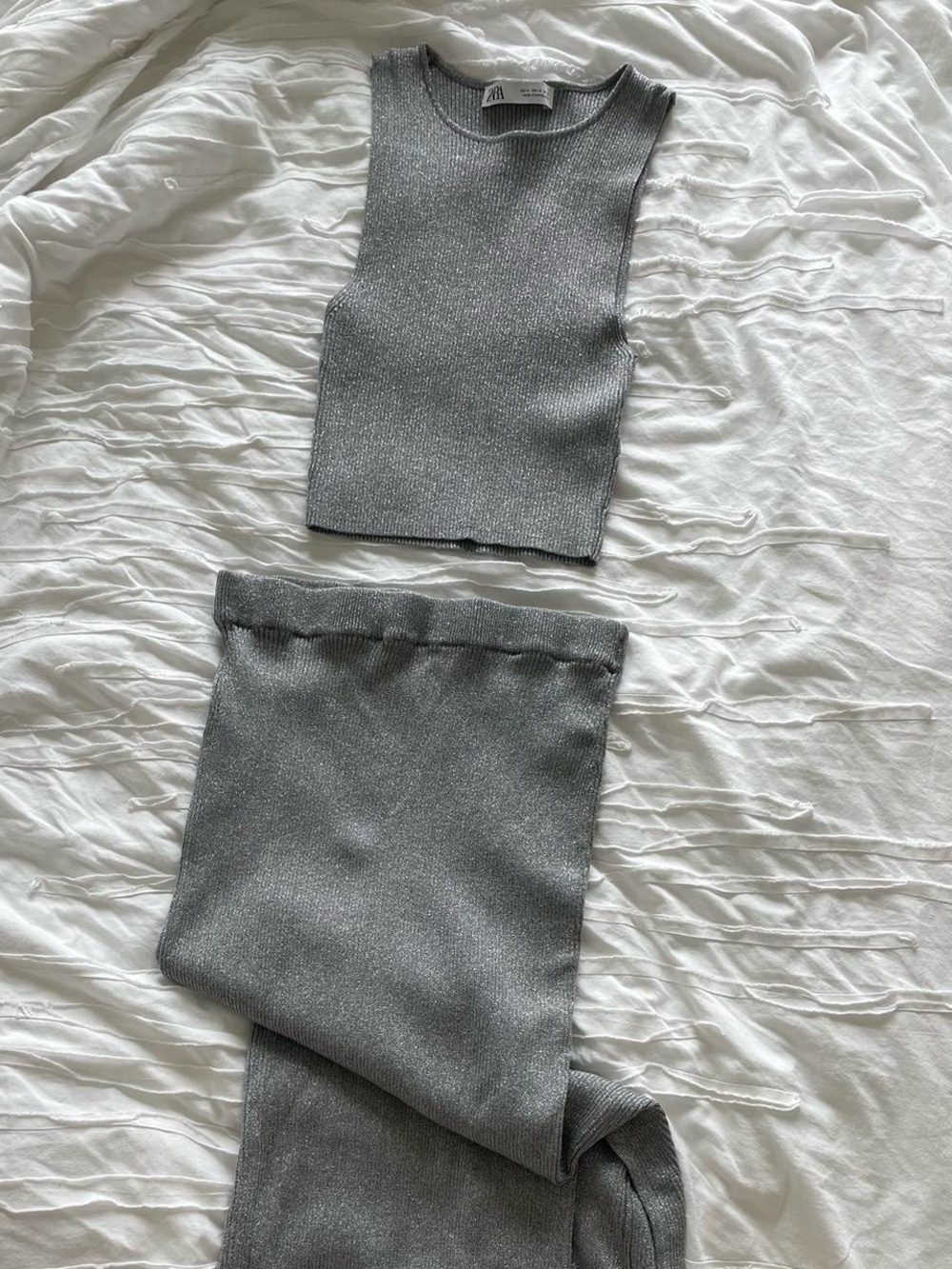 Zara Silver Set (Crop Top and Skirt Set) Brand new never worn!